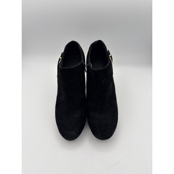 Clarks Womens Black Suede Heeled Ankle Boots Size 7 With Gold Buckle & Zipper Cl - Picture 2 of 6